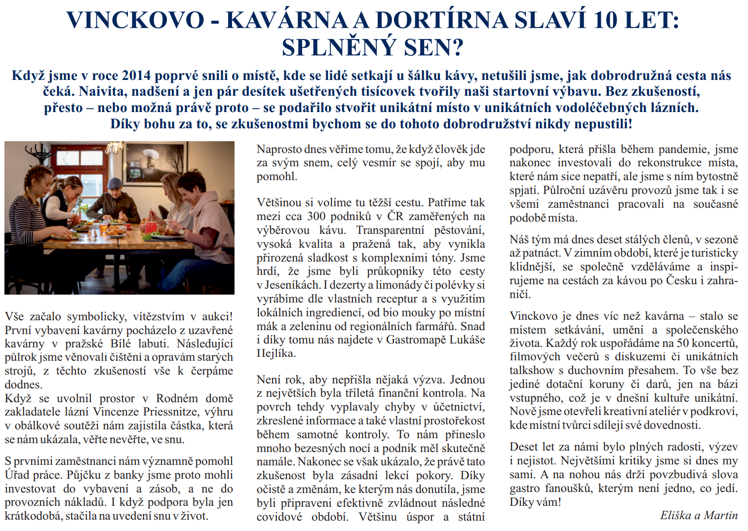 Článek z Lázeňských pramenů o deseti letech Vinckovo